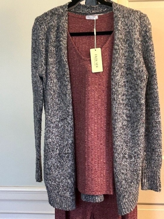 LOFT Sweaters - LOFT Gray Open-Front Cardigan Sweater Marled Gray Burgundy White Size Small